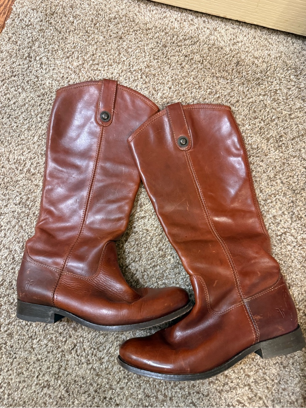 Frye Brown Leather Mid-Calf Heeled Boots